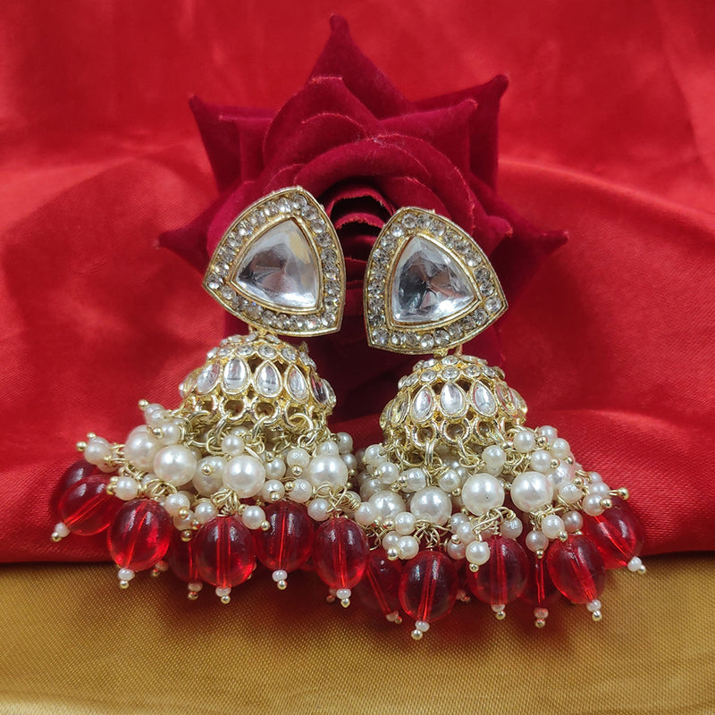 Gehana Mahal Gold Plated Crystal Stone And Pearl Jhumki Earrings