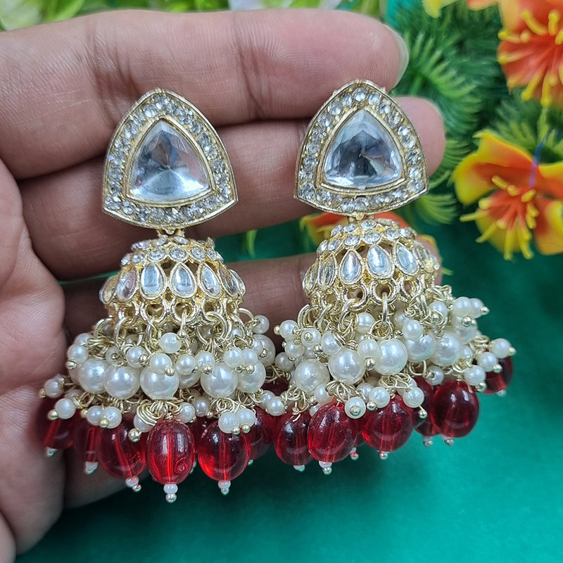 Gehana Mahal Gold Plated Crystal Stone And Pearl Jhumki Earrings