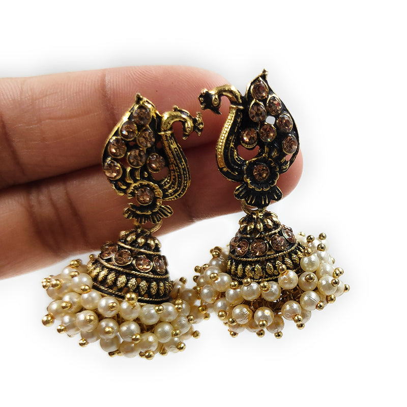 Gehana Mahal Gold Plated Pearl Jhumki Earrings