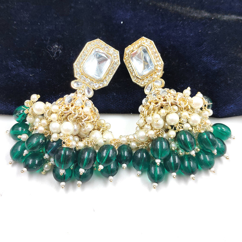 Gehana Mahal Gold Crystal Stone And Beads Jhumki Earrings