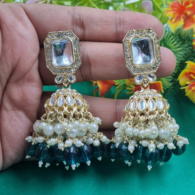 Gehana Mahal Gold Crystal Stone And Beads Jhumki Earrings