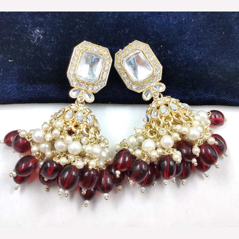 Gehana Mahal Gold Crystal Stone And Beads Jhumki Earrings