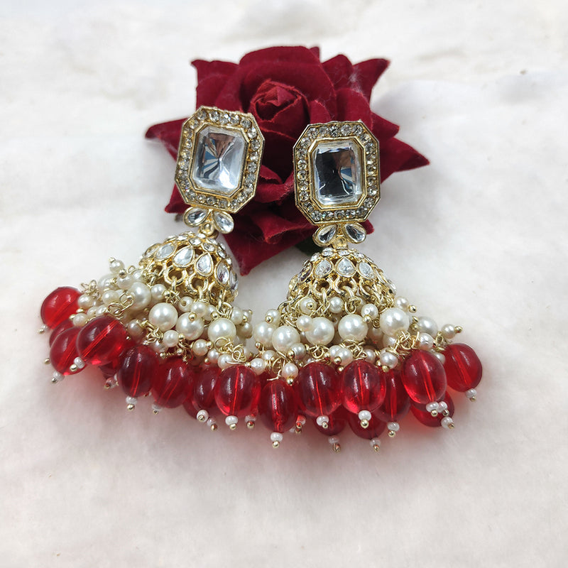 Gehana Mahal Gold Crystal Stone And Beads Jhumki Earrings