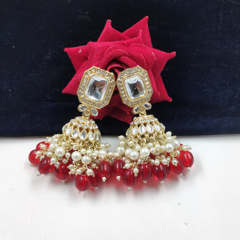 Gehana Mahal Gold Crystal Stone And Beads Jhumki Earrings