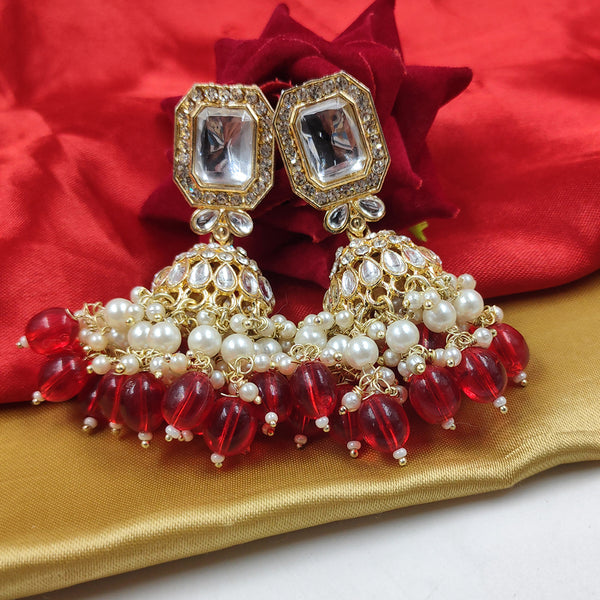 Gehana Mahal Gold Crystal Stone And Beads Jhumki Earrings