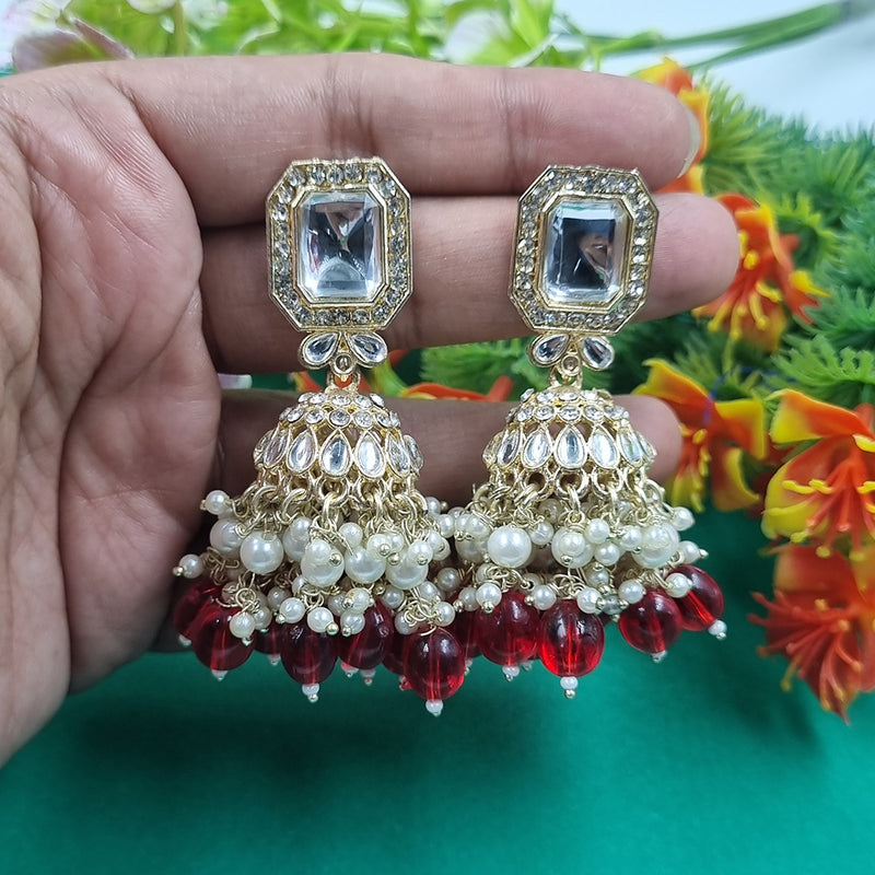 Gehana Mahal Gold Crystal Stone And Beads Jhumki Earrings