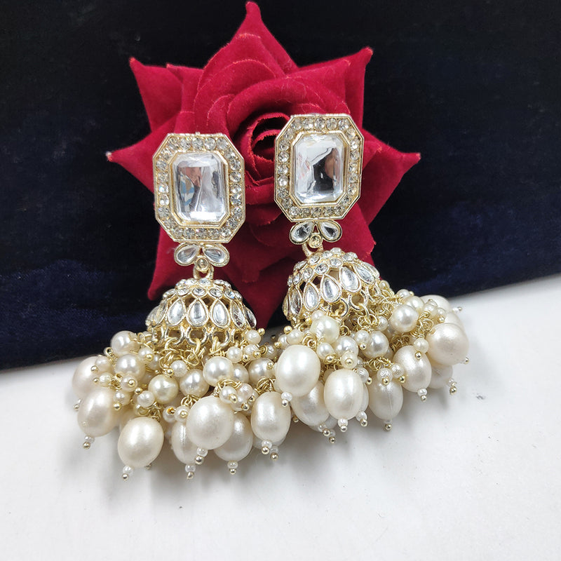 Gehana Mahal Gold Crystal Stone And Beads Jhumki Earrings