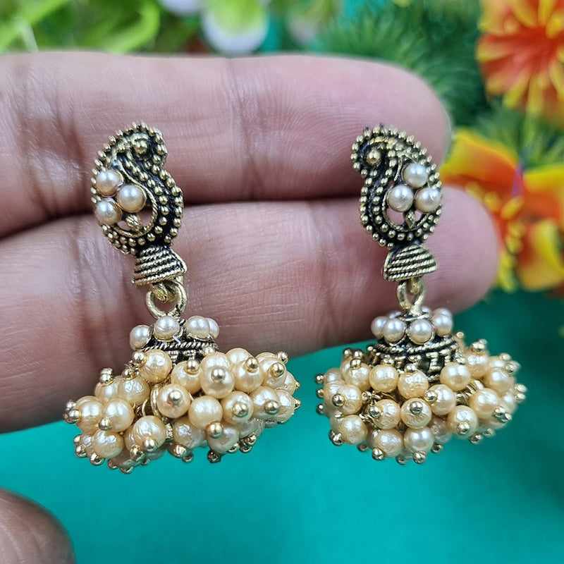 Gehana Mahal Gold Plated Pearl Jhumki Earrings