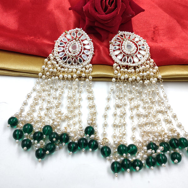 Gehana Mahal Light Gold Plated Mirror And Pearl Dangler Earrings