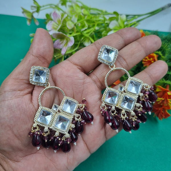 Gehana Mahal Gold Plated Crystal Stone And Beads Dangler Earrings