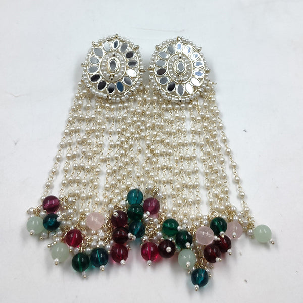 Gehana Mahal Gold Plated Mirror And Beads Dangler Earrings