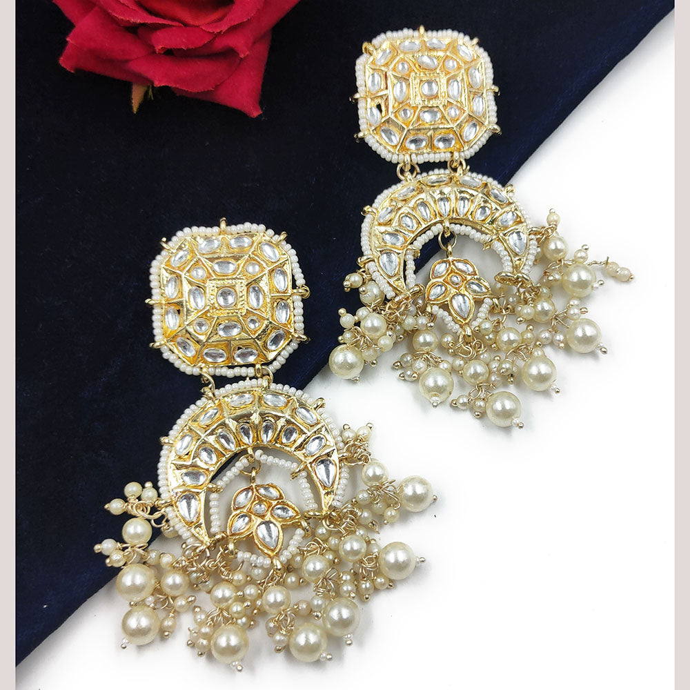 Knigght angel  Gold Plated Kundan And Pearl Dangler Earrings