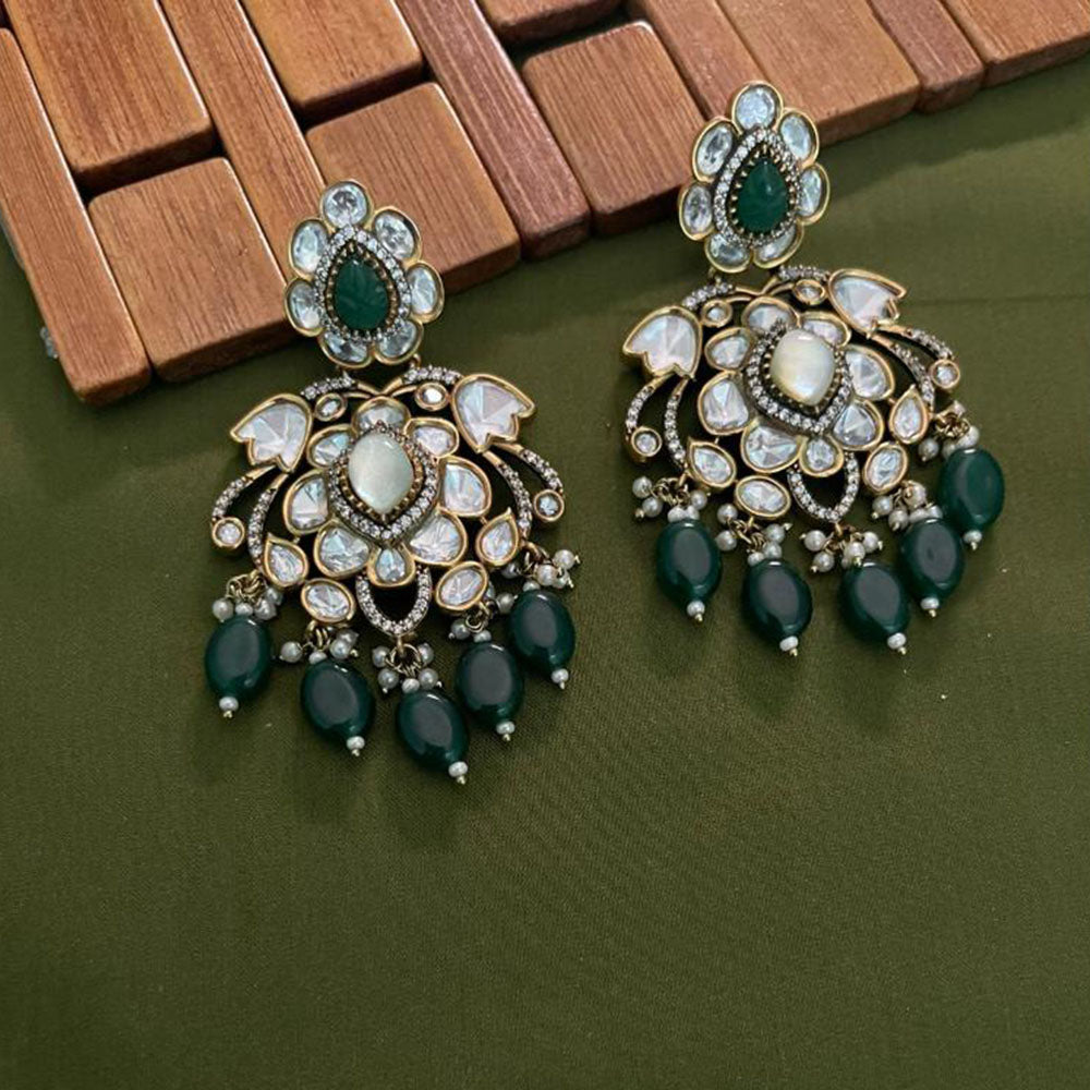 Arham Premium Gold Plated Designer Heavy Polki Kundan Beads Dangler Earrings
