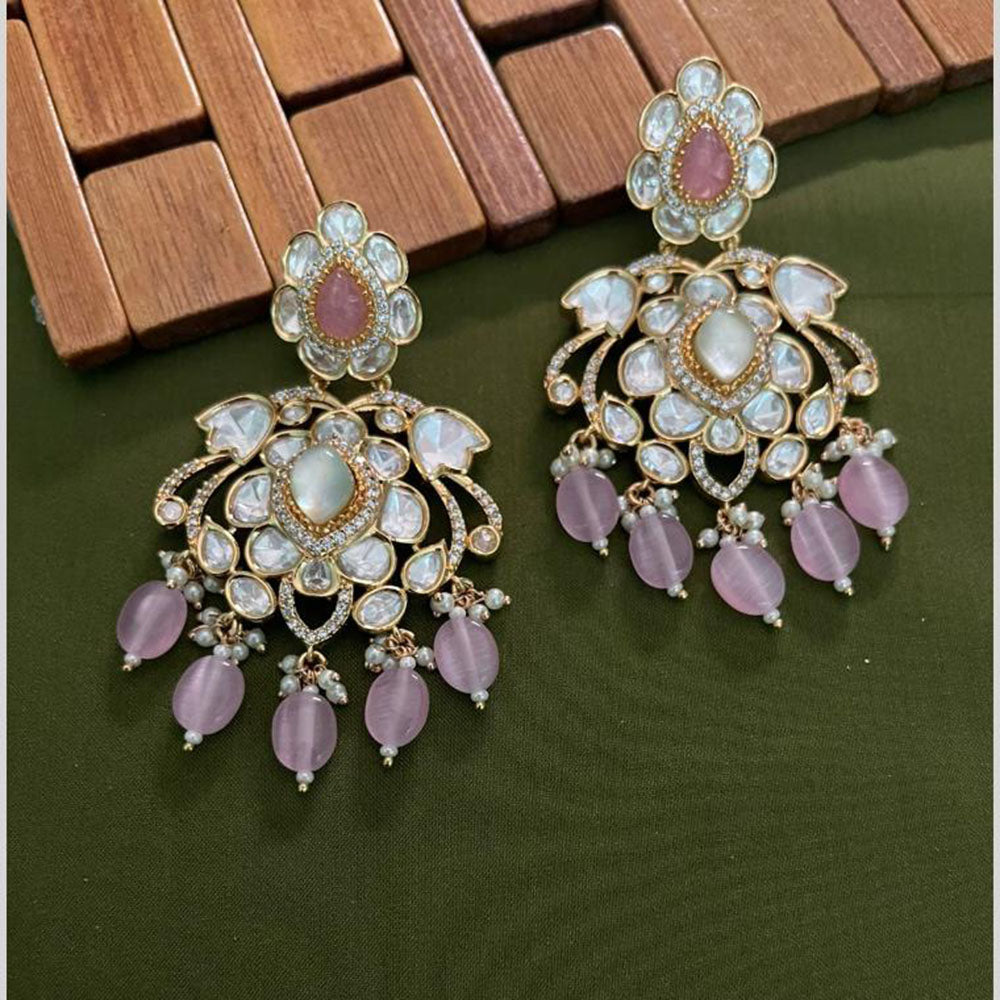 Arham Premium Gold Plated Designer Heavy Polki Kundan Beads Dangler Earrings