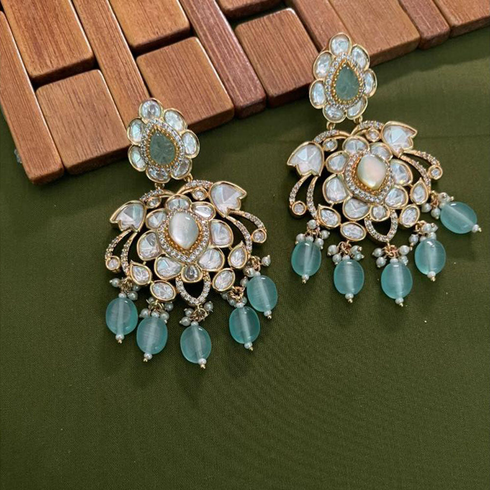 Arham Premium Gold Plated Designer Heavy Polki Kundan Beads Dangler Earrings