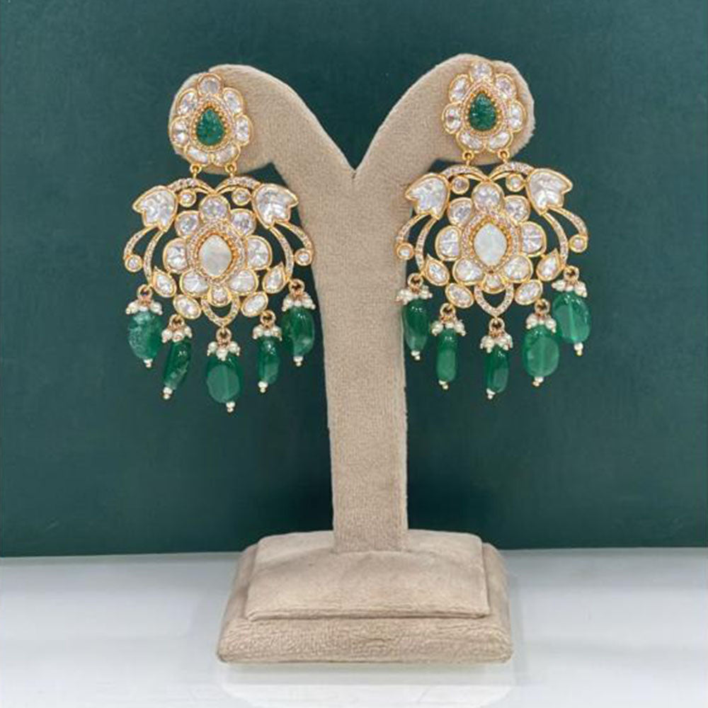 Arham Premium Gold Plated Designer Heavy Polki Kundan Beads Dangler Earrings