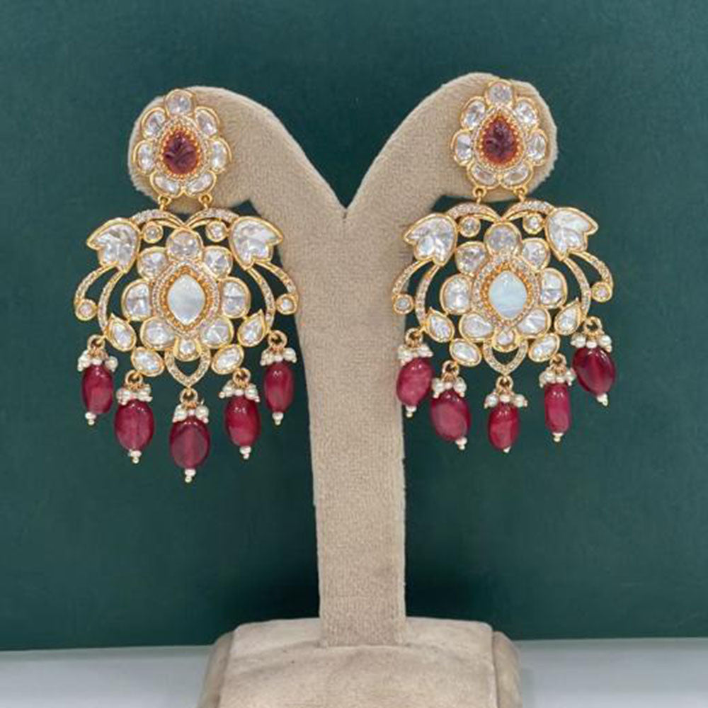 Arham Premium Gold Plated Designer Heavy Polki Kundan Beads Dangler Earrings
