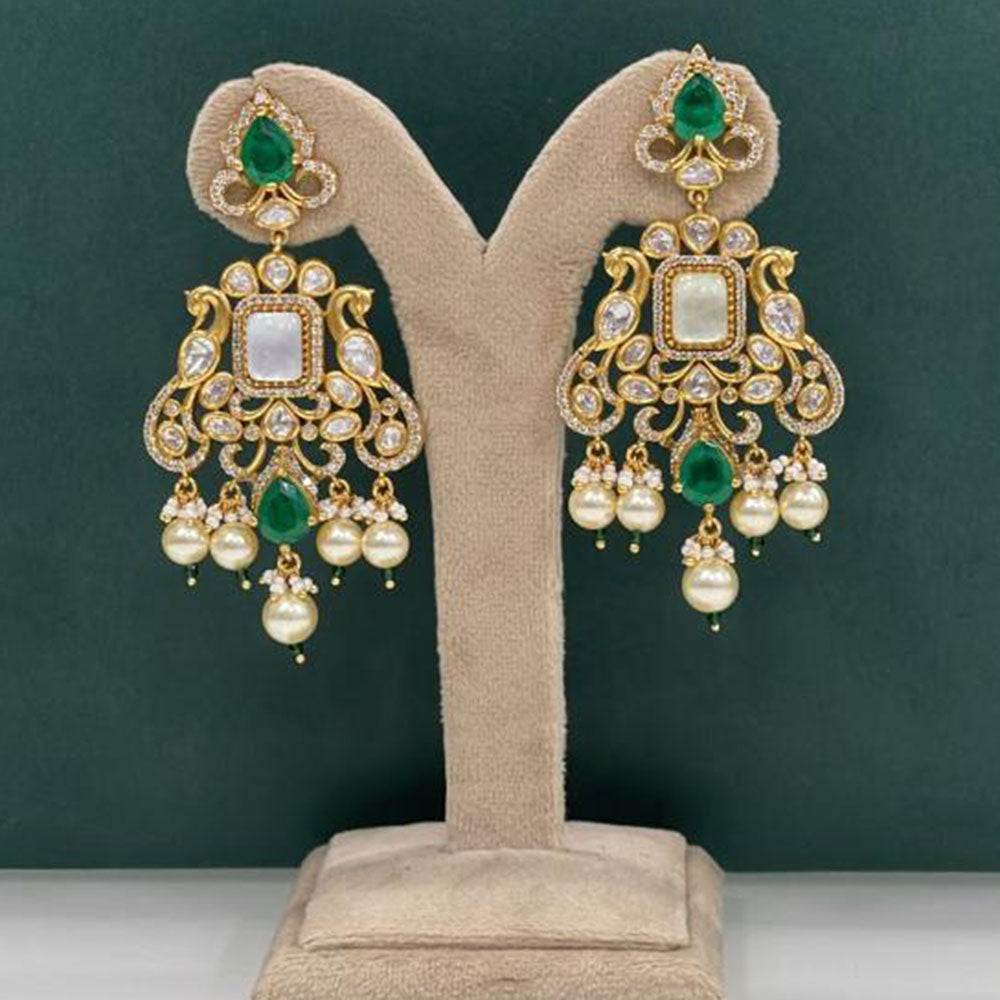 Arham Premium Gold Plated Designer Heavy Polki Kundan Beads Dangler Earrings