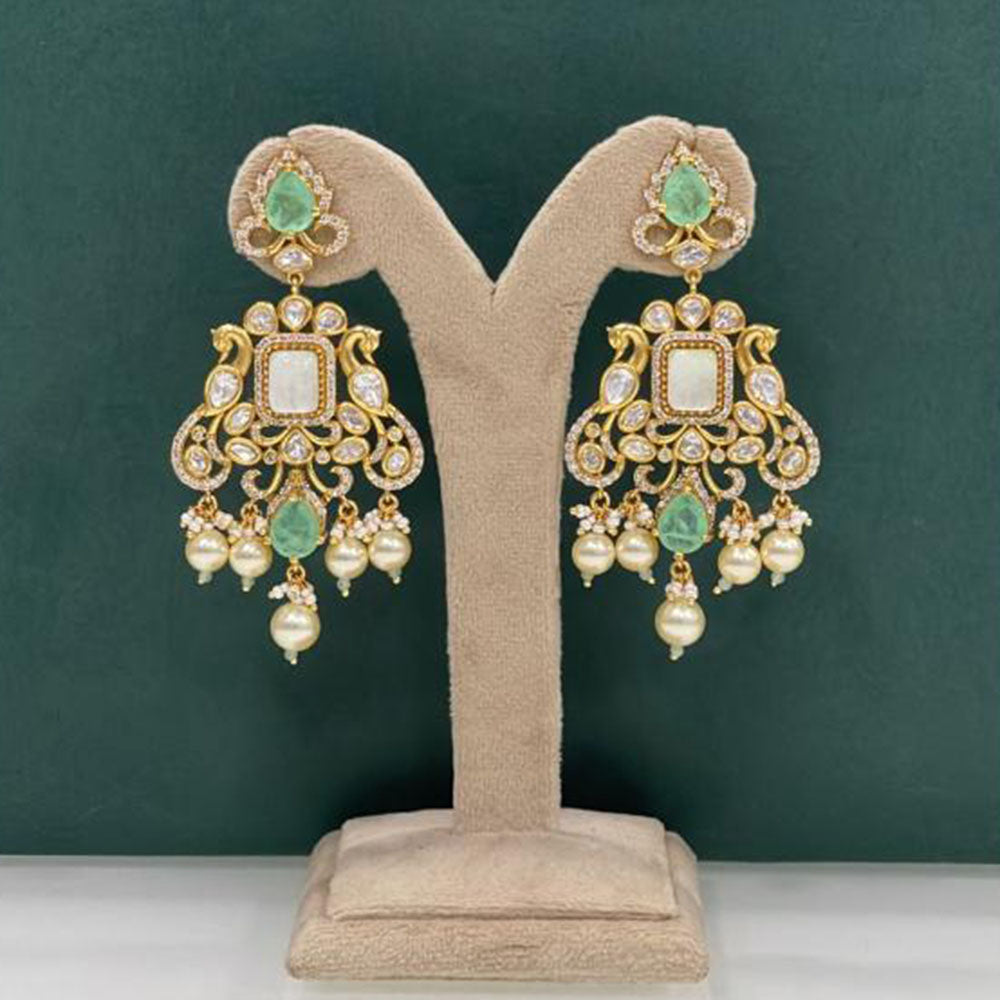 Arham Premium Gold Plated Designer Heavy Polki Kundan Beads Dangler Earrings
