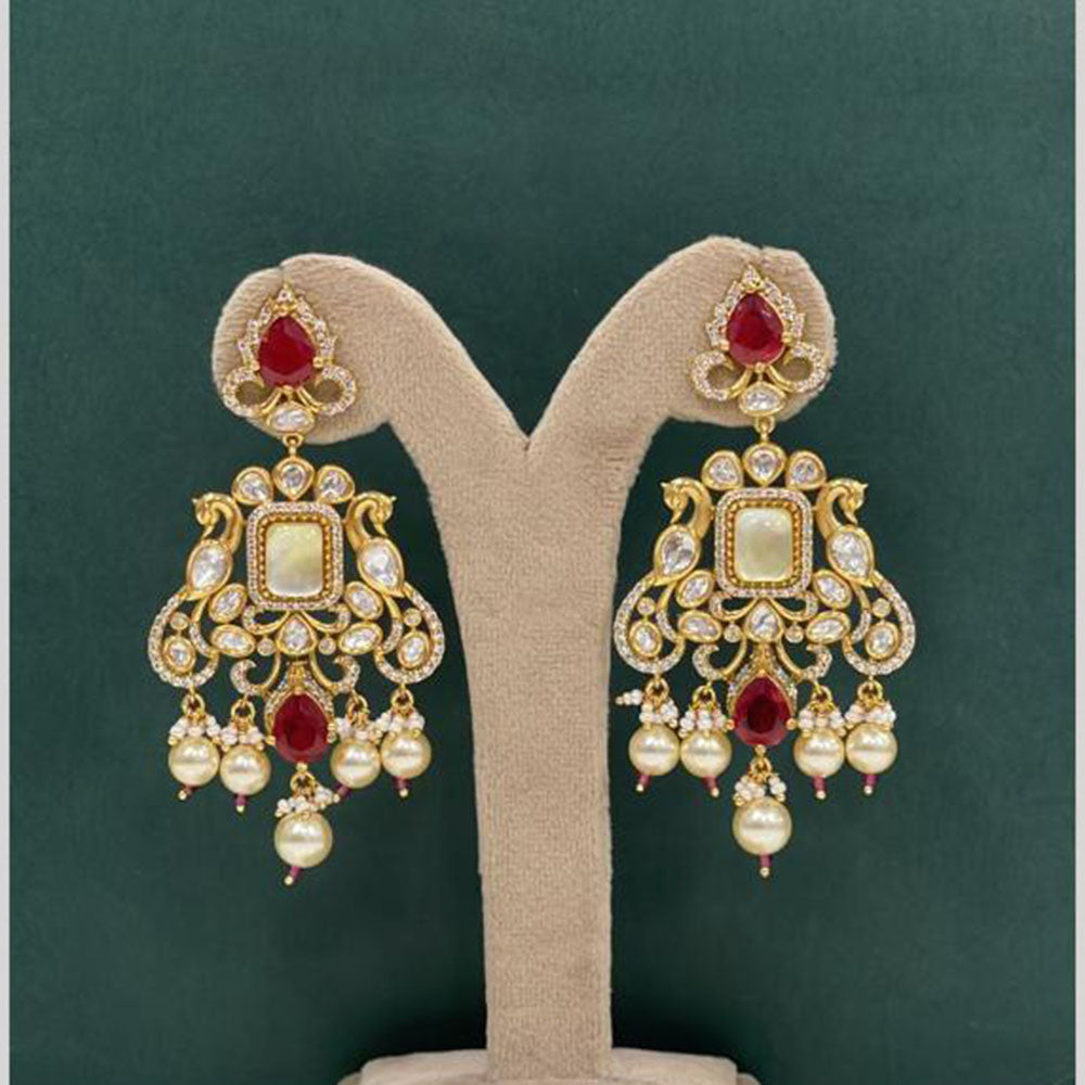 Arham Premium Gold Plated Designer Heavy Polki Kundan Beads Dangler Earrings