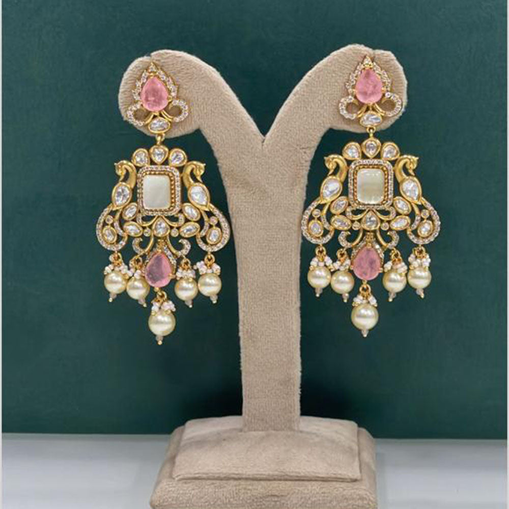 Arham Premium Gold Plated Designer Heavy Polki Kundan Beads Dangler Earrings