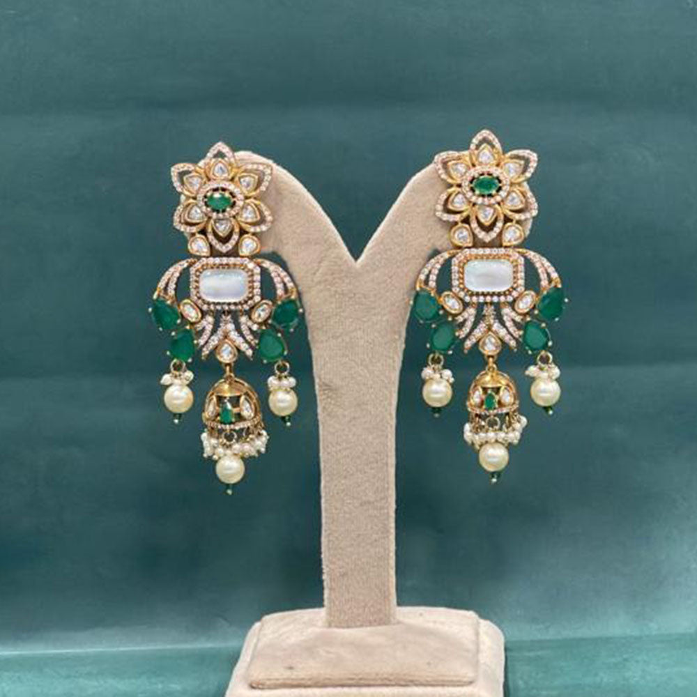Arham Premium Gold Plated Designer Heavy Polki Kundan Beads Dangler Earrings