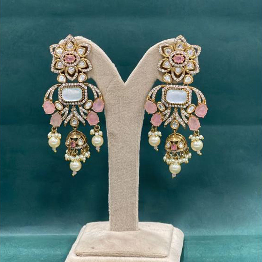Arham Premium Gold Plated Designer Heavy Polki Kundan Beads Dangler Earrings