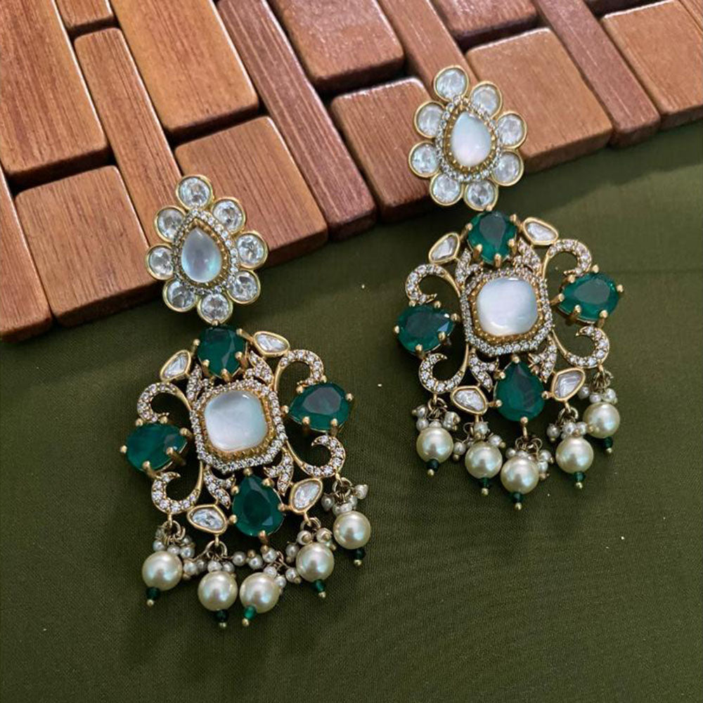 Arham Premium Gold Plated Designer Heavy Polki Kundan Beads Dangler Earrings