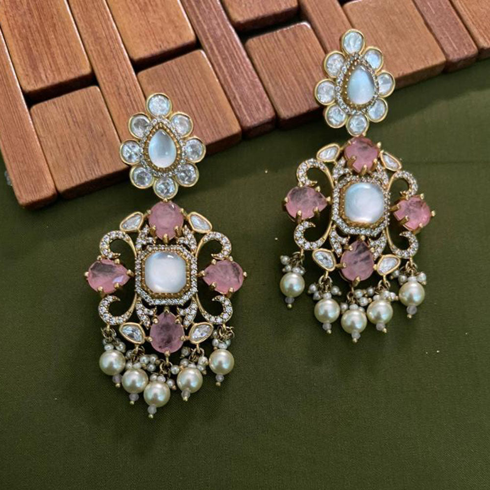 Arham Premium Gold Plated Designer Heavy Polki Kundan Beads Dangler Earrings