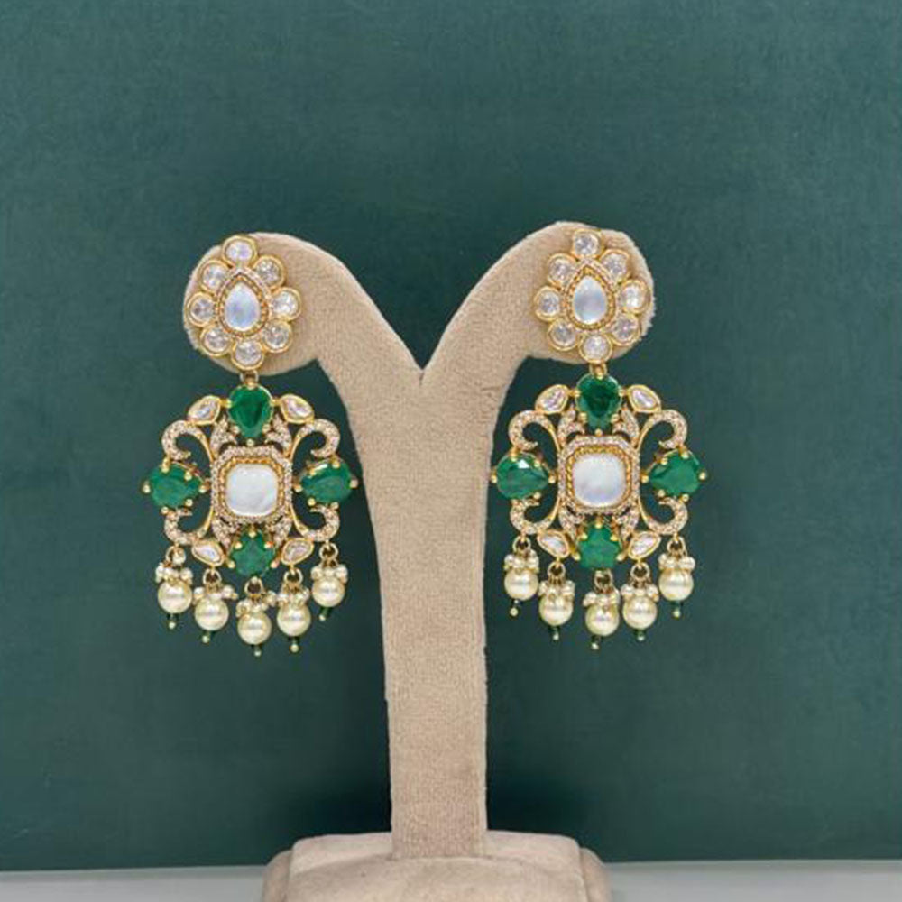 Arham Premium Gold Plated Designer Heavy Polki Kundan Beads Dangler Earrings