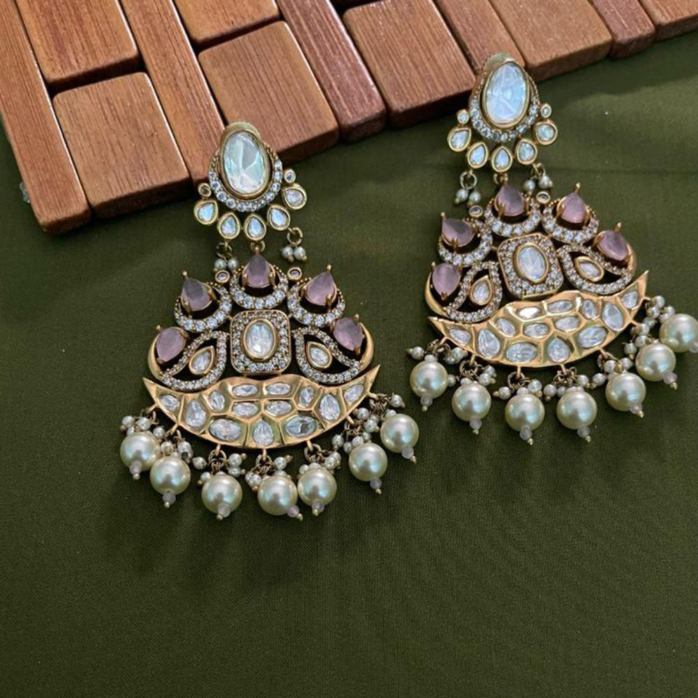 Arham Premium Gold Plated Designer Heavy Polki Kundan Beads Dangler Earrings