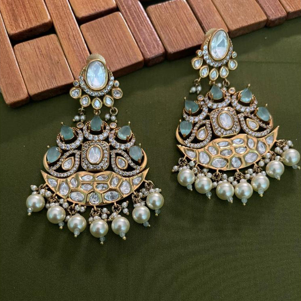 Arham Premium Gold Plated Designer Heavy Polki Kundan Beads Dangler Earrings