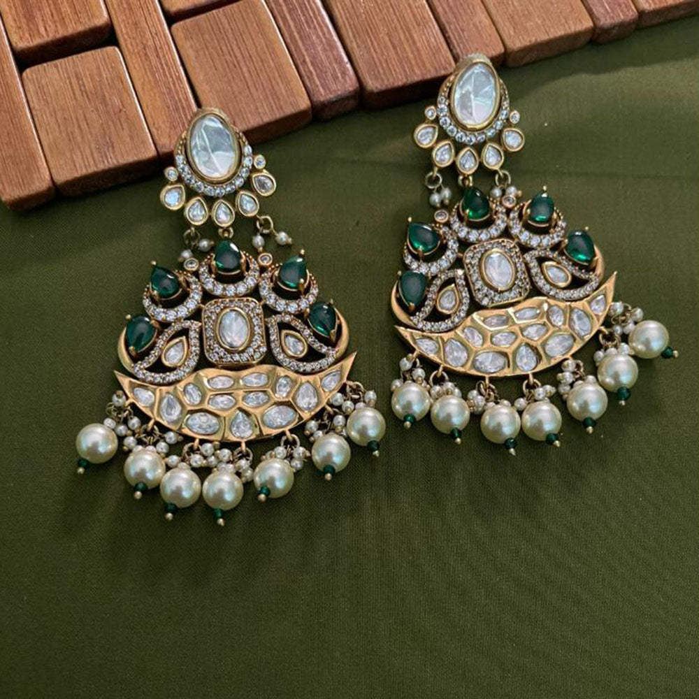 Arham Premium Gold Plated Designer Heavy Polki Kundan Beads Dangler Earrings