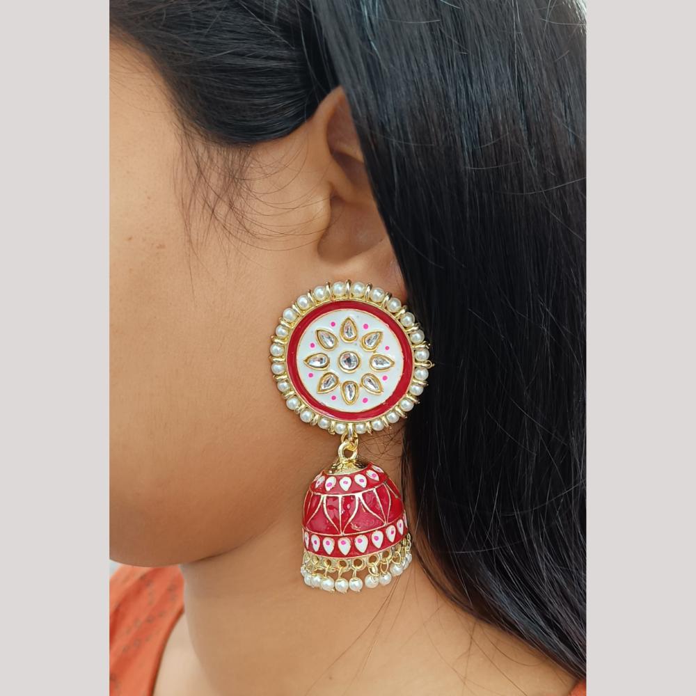 Knigght angel Gold Plated Kundan And Pearl Jhumki Earrings