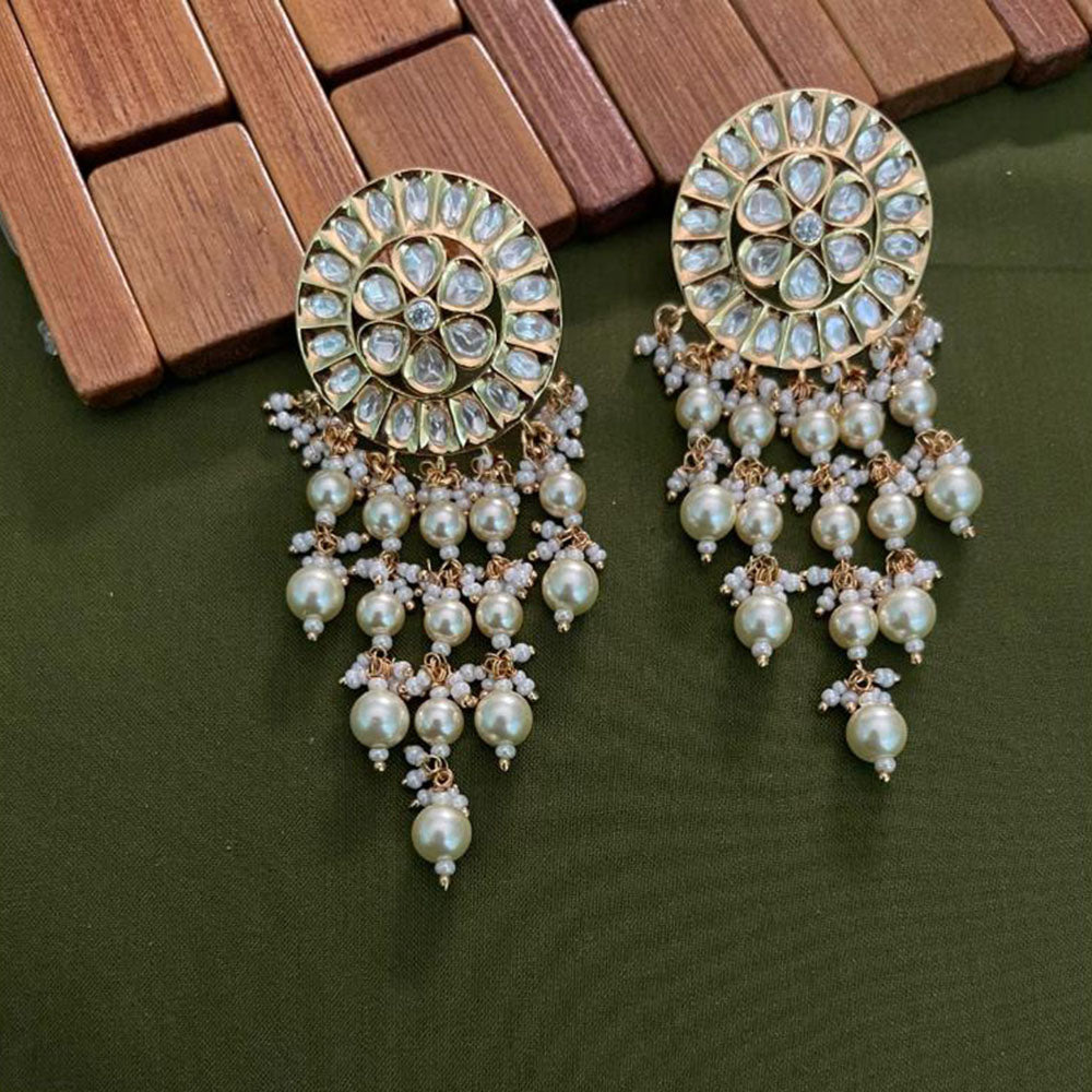 Arham Premium Gold Plated Designer Heavy Polki Kundan Beads Dangler Earrings
