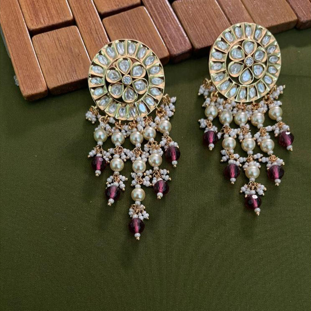 Arham Premium Gold Plated Designer Heavy Polki Kundan Beads Dangler Earrings
