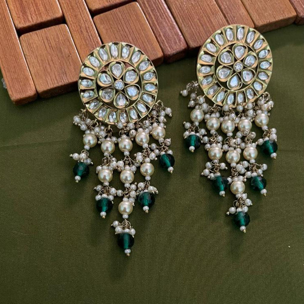 Arham Premium Gold Plated Designer Heavy Polki Kundan Beads Dangler Earrings