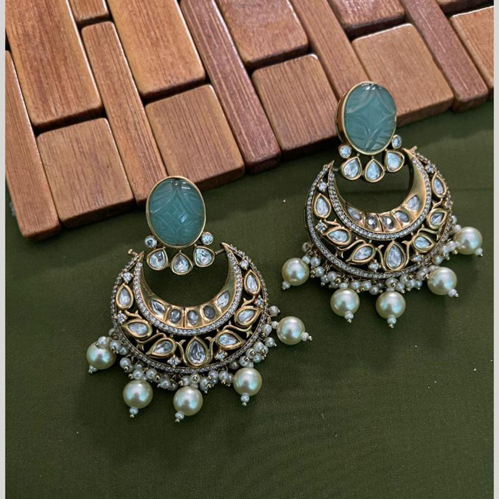 Arham Premium Gold Plated Designer Heavy Polki Kundan Beads Dangler Earrings