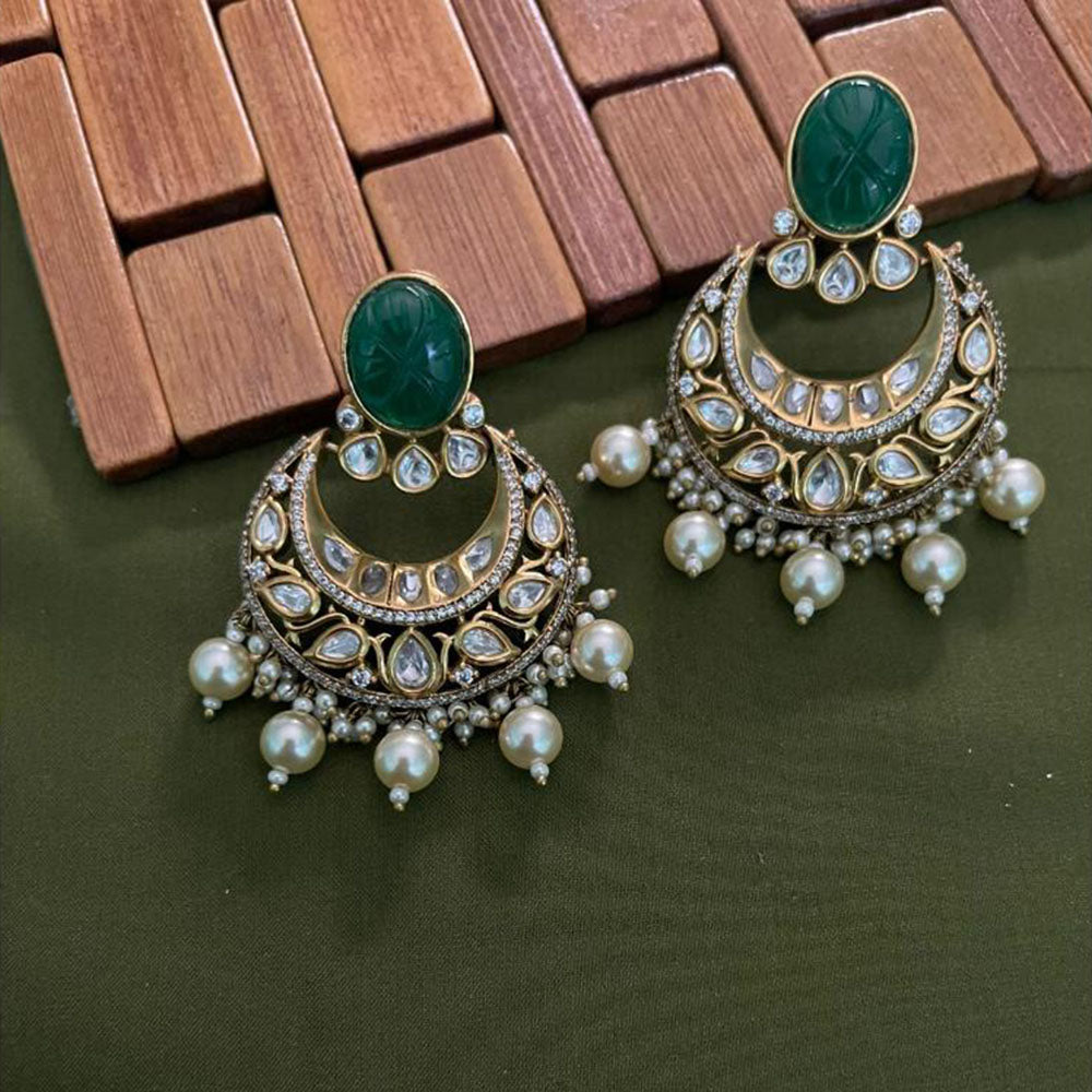 Arham Premium Gold Plated Designer Heavy Polki Kundan Beads Dangler Earrings
