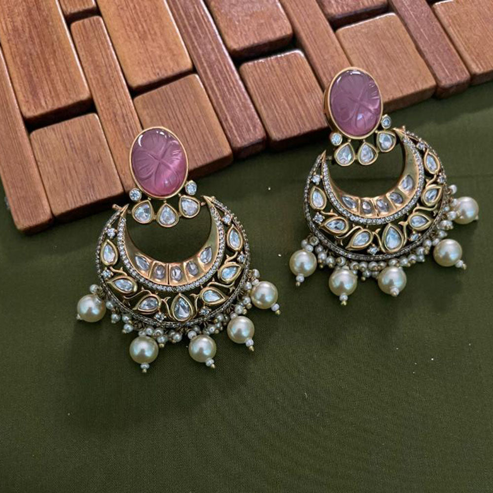 Arham Premium Gold Plated Designer Heavy Polki Kundan Beads Dangler Earrings