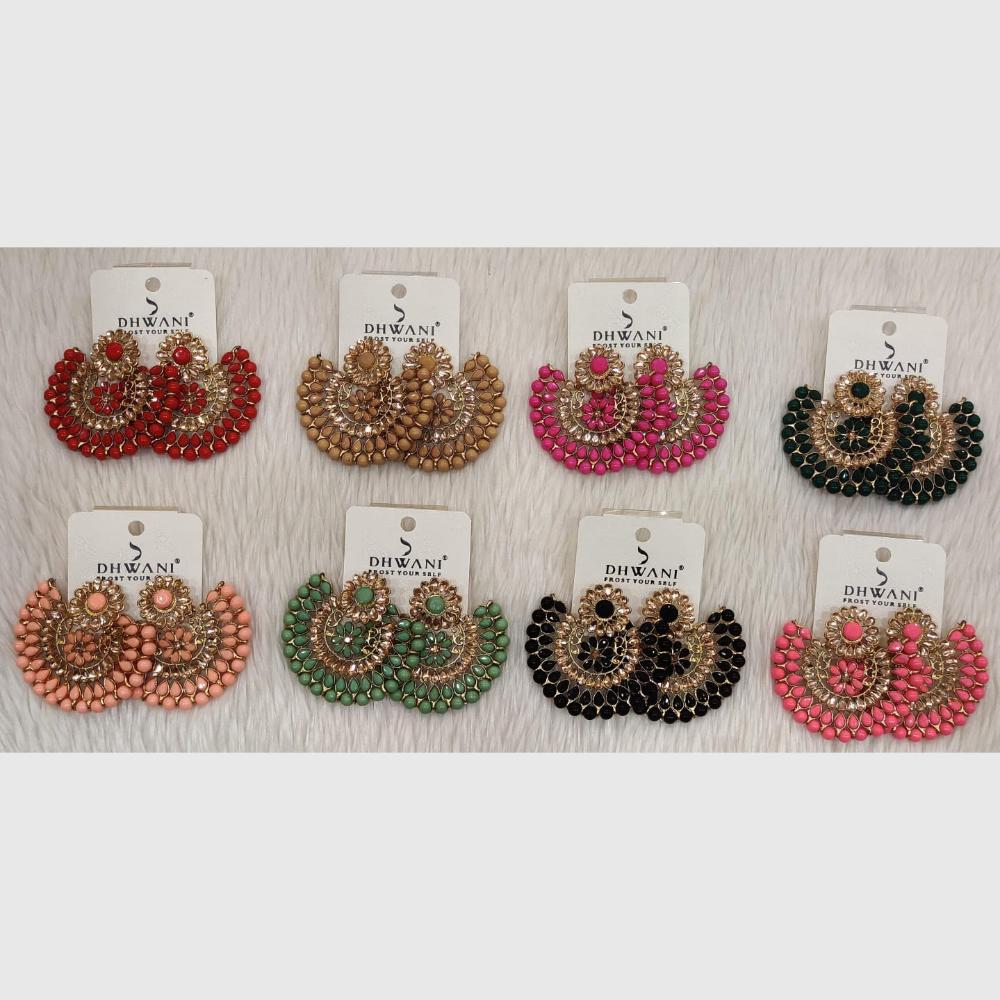 Dhwani Designer Pota Stone And Crystal Stone Dangler Earrings  (Pack of 8)