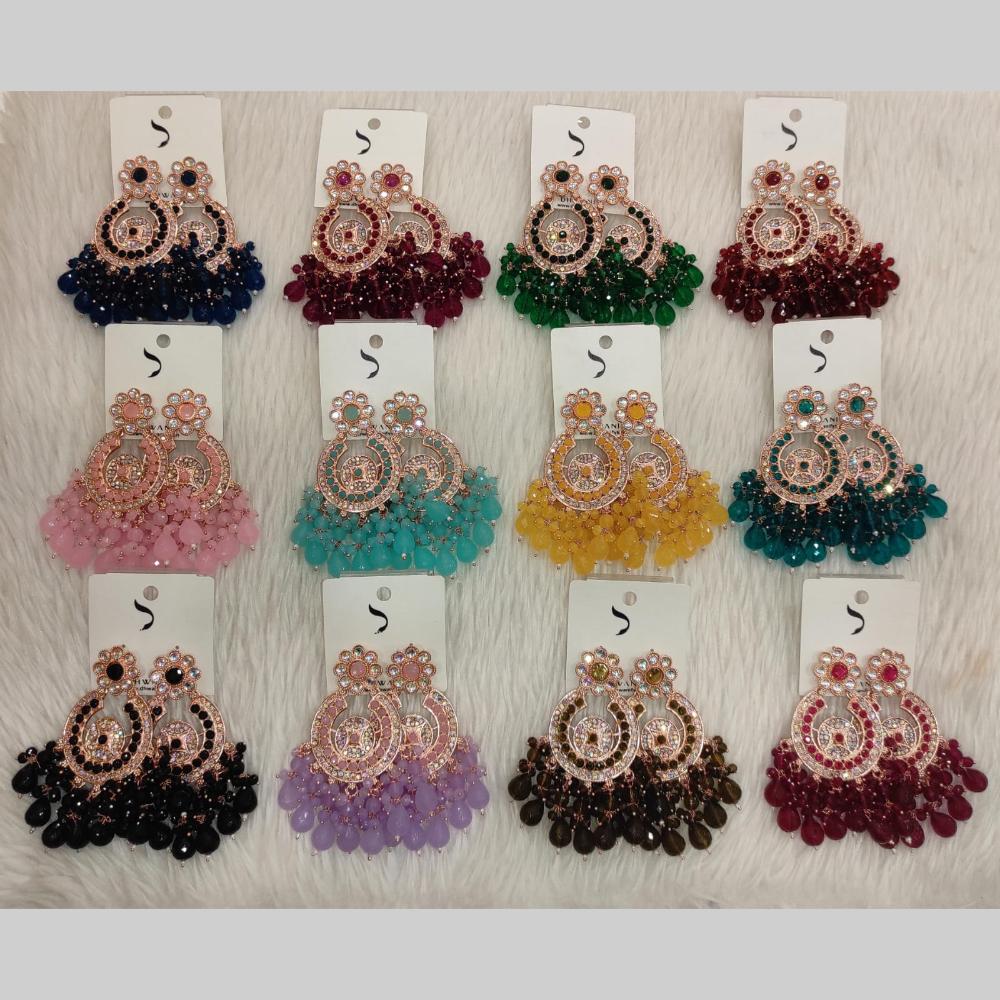 Dhwani Sparkling Austrian Stone Dangler Earrings with Beads (Pack of 12)