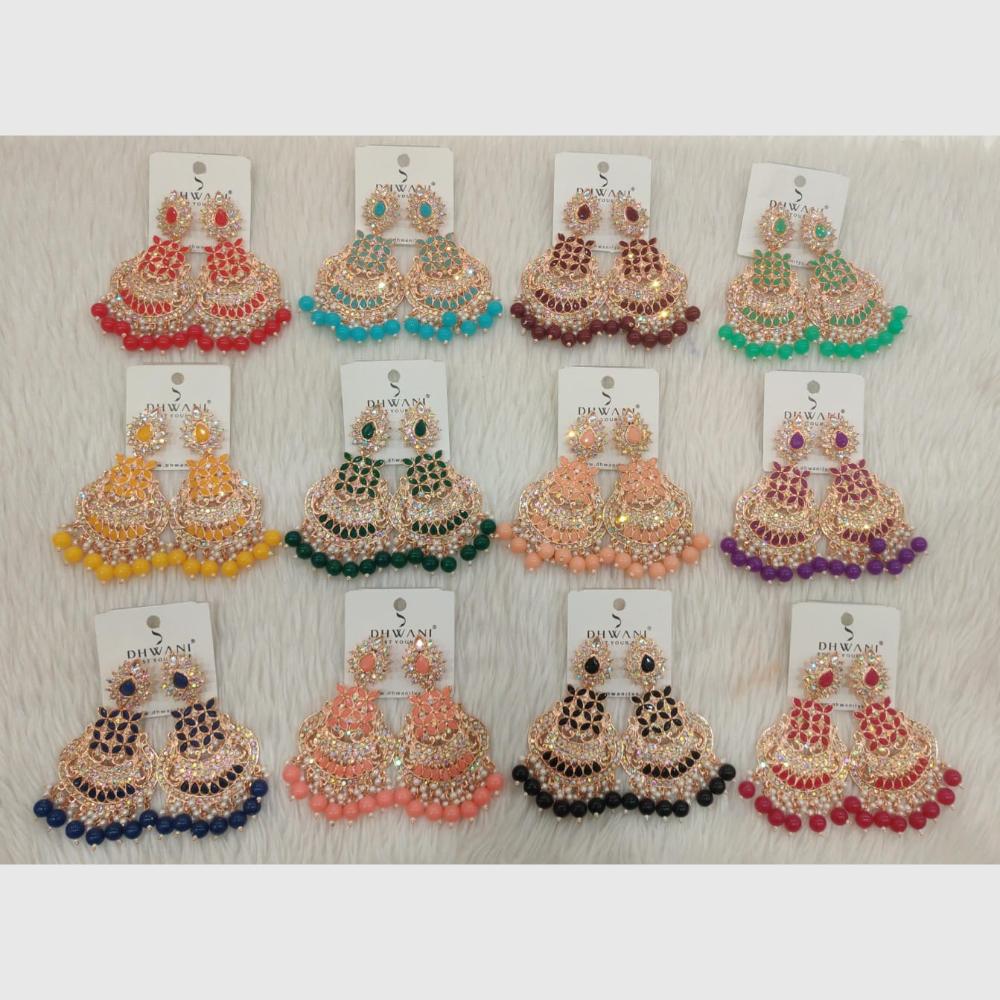 Dhwani Designer Austrian Stone And Crystal Stone Dangler Earrings  (Pack of 12)