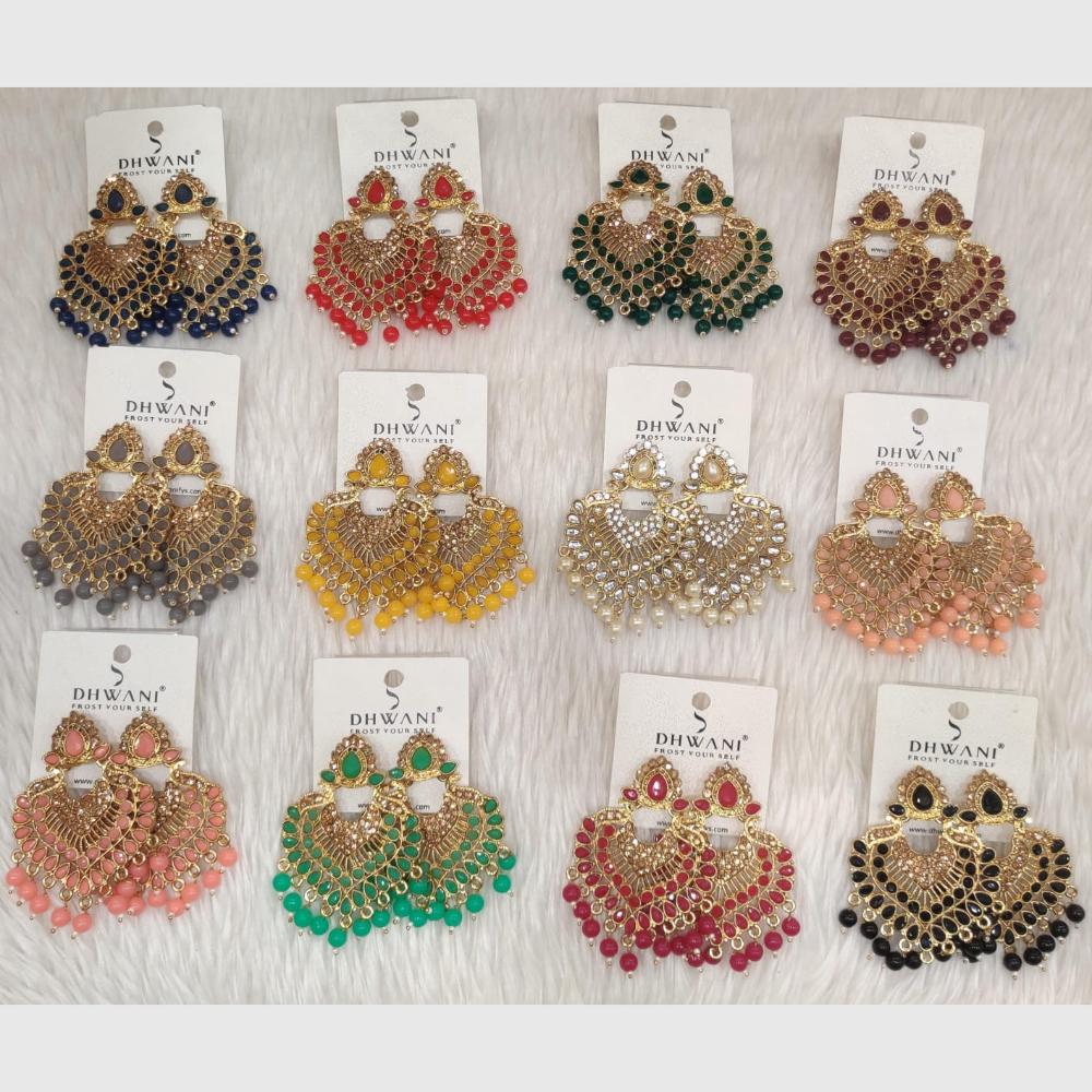 Dhwani Designer Austrian Stone And Crystal Stone Dangler Earrings  (Pack of 12)