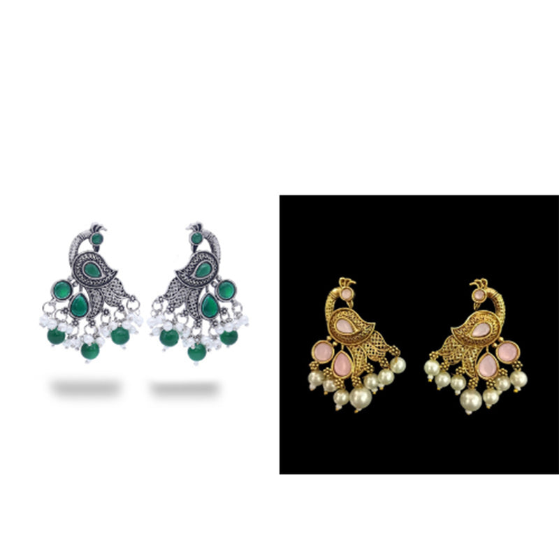 Wearhouse Fashion  Pota Stone and Pearl Peacock Dangler Earrings Combo