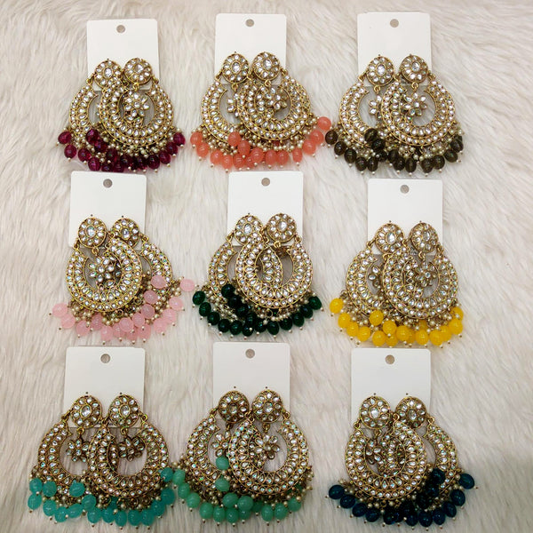 Dhwani Gold Plated Kundan Stone And Pearl Dangler Earrings ( Assorted Color)