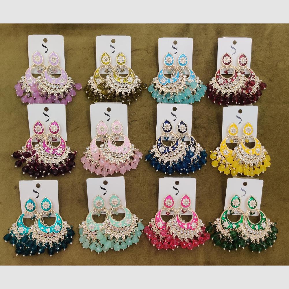 Dhwani Gold Plated Kundan And Beads Meenakari Dangler Earrings