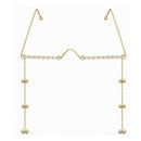 EtnicoFashion Gold Plated American Diamond Facelet Rimless Lensless Glasses Eyewear with Decorative Chains and Ghungroo Statement Party Accessory for Women & Girls (F005)