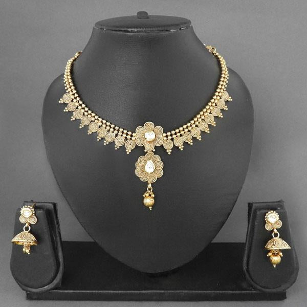 Darshana Jewels Kundan AD Floral Design Copper Gold Plated Necklace Set - FAP0005A