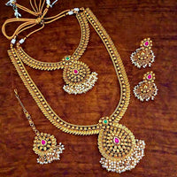 Darshana Jewels Pota Stone Double Necklace Set With Maang Tikka - FAP0090